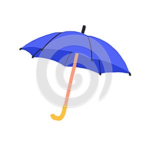 Cartoon colorful umbrella vector graphic illustration. Purple accessory with handle protection from rain isolated on