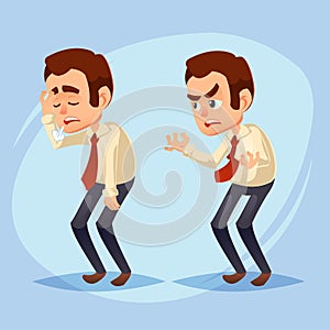 Cartoon colorful vector illustration of a handsome young businessman unhappy, dissatisfied, snuffy, sick, stressed Business man ch photo