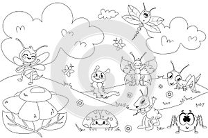 Cartoon coloring book page with for kids