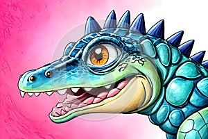 Cartoon comic alligator crocodile smiling face portrait simple drawing sketch