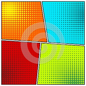 Cartoon comic backgrounds set. Comics book colorful poster with halftone elements. Retro Pop Art style. Vector