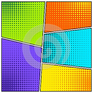 Cartoon comic backgrounds set. Comics book colorful poster with halftone elements. Retro Pop Art style. Vector