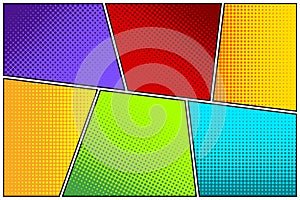 Cartoon comic backgrounds set. Comics book colorful poster with halftone elements. Retro Pop Art style. Vector