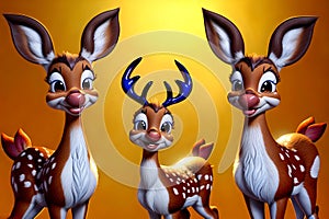 Cartoon comic book smile bambi deer family golden sunset color photo