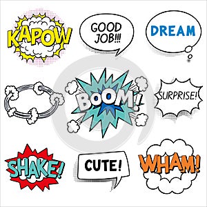 Cartoon comic book text. stickers set