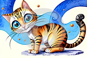 Cartoon comic book watercolor artist sketch orange tabby kitty cat photo