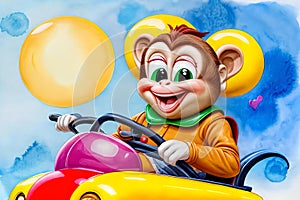 Cartoon comic children creature smile toy bumper car game photo