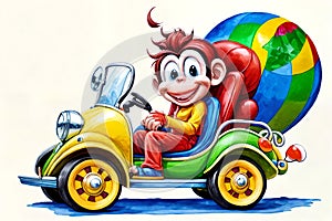 Cartoon comic creature smile toy bumper car fun artist drawing photo