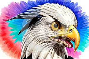 Cartoon comic expression eagle hawk raptor bird portrait background color photo