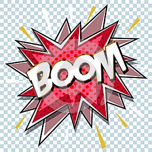 Cartoon comic graphic design for explosion blast dialog box background with sound BOOM.