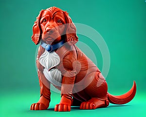 Cartoon comic red irish setter puppy dog full body sitting posture color collar