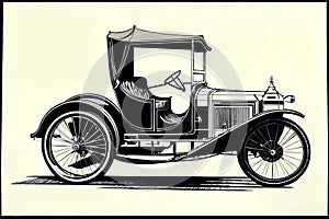 Cartoon comic smile antique car covered carriage monochrome drawing