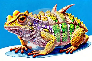 Cartoon comic smile armor horned toad creature lizard reptile