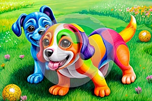 Cartoon comic smile artist color puppy dog artist paint ball play