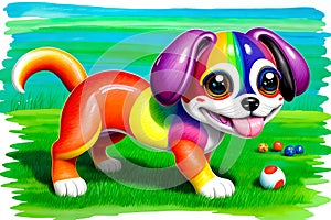 Cartoon comic smile artist psychedelic paint puppy toy pet ball play