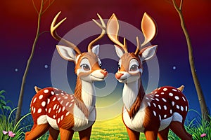 Cartoon comic smile bambi deer antlers spotted natural habitat photo