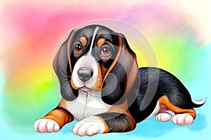 Cartoon comic smile basset hound dachshund puppy dog watercolor