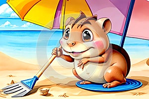 Cartoon comic smile beach umbrella summertime ocean seashore child play