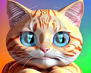 Cartoon comic smile big blue eyes tabby kitty cat orange face