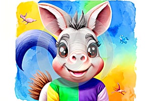 Cartoon comic smile big brown eyes furry pig burro toddler face