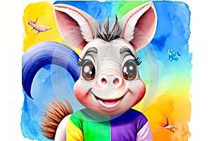 Cartoon comic smile big brown eyes furry pig burro toddler face photo