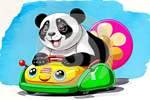 Cartoon comic smile bumper car toy carnival ride fun clipart