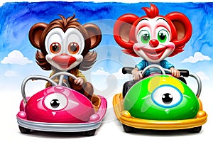 Cartoon comic smile bumper car toy ride artist drawing carnival fun photo