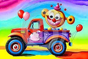 Cartoon comic smile car toy 4x4 pickup fun party balloon celebration clipart