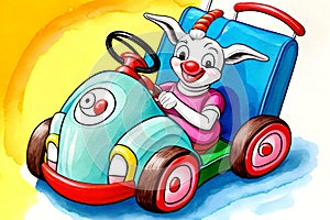 Cartoon comic smile car toy child bumper cart fun driver watercolor