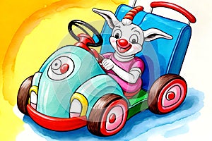 Cartoon comic smile car toy child bumper cart fun driver watercolor photo