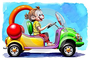 Cartoon comic smile child play toy bumper car scooter activity