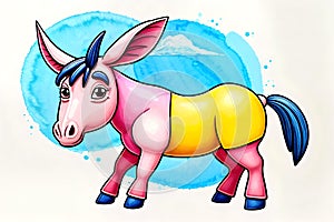 Cartoon comic smile child watercolor drawing burro donkey horse pony clipart photo