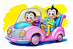 Cartoon comic smile children play toy pink bumper car photo