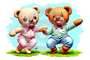 Cartoon comic smile dancing teddy bear toddler toy friends clipart