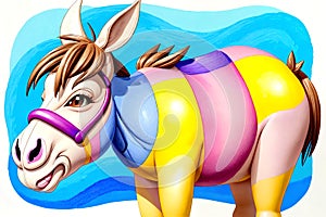 Cartoon comic smile donkey halter art paint color watercolor drawing children book photo