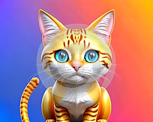 Cartoon comic smile feline kitty crouching orange stripe color