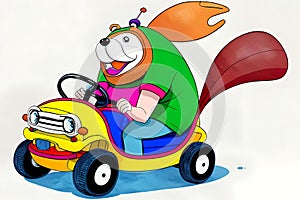 Cartoon comic smile funny bear car cart artist drawing sketch