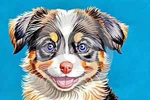 Cartoon comic smile gentle puppy spaniel shepherd pet friendly face drawing