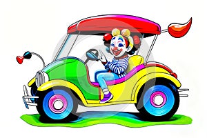 Cartoon comic smile golf cart circus amusement park car child toy clip art