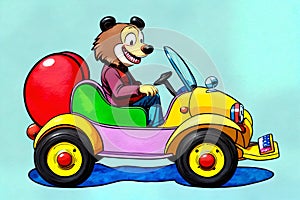 Cartoon comic smile golf cart putt car caddy driver drawing photo