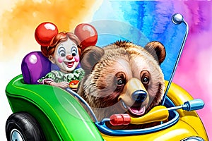 Cartoon comic smile grizzly bear doll child bumper car auto toy taxi