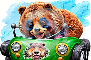 Cartoon comic smile grizzly teddy bear bumper car carnival fun photo