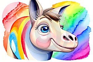 Cartoon comic smile happy horse big eyes watercolor artist color drawing