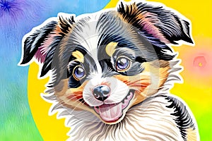 Cartoon comic smile happy puppy dog watercolor portrait furry fun face sketch