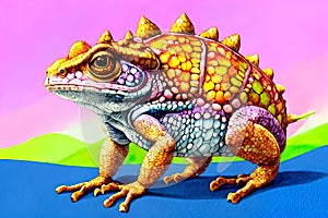 Cartoon comic smile horned horny toad lizard reptile art photo