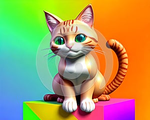 Cartoon comic smile kitty tabby cat pop art green eyes color