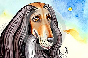 Cartoon comic smile long hair hound dog line drawing comical artist photo