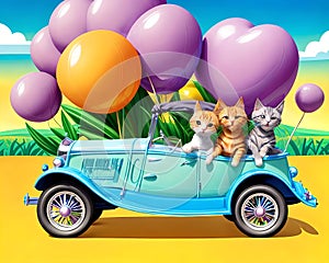 Cartoon comic smile old jalopy car travel balloon decoration color photo