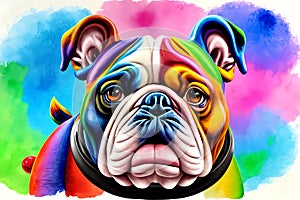 Cartoon comic smile puppy adult dog bulldog massive mean face family defender photo