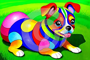 Cartoon comic smile puppy dog pet psychedelic color artist sketch paint